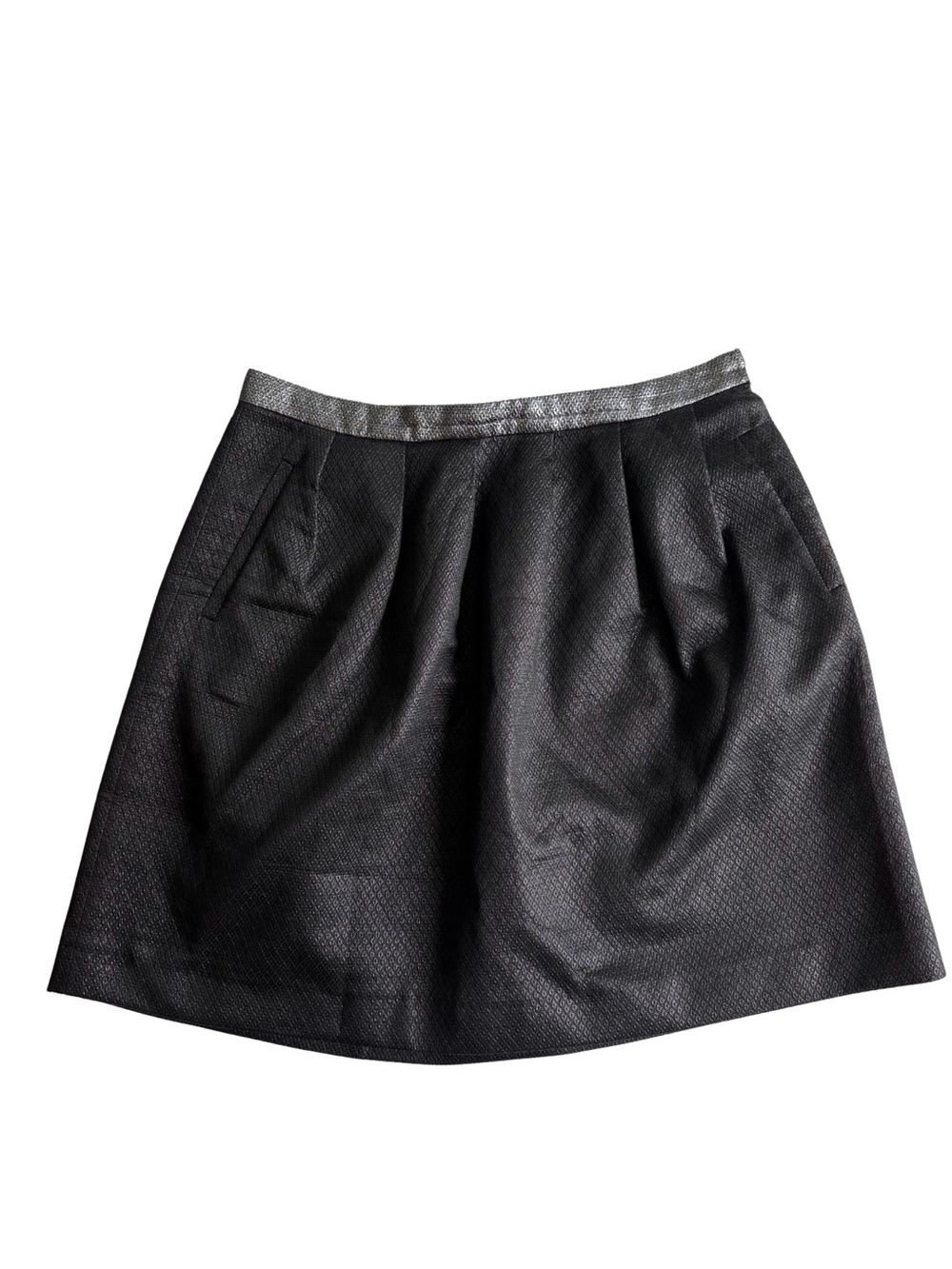 Claudie Pierlot Black Mini Skirt with Metallic Waistband, Size Small